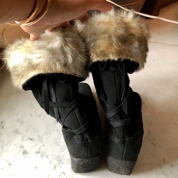 Santana Canada Suede Wrap Fur Wedge Boots 8 - Picture 5 of 8